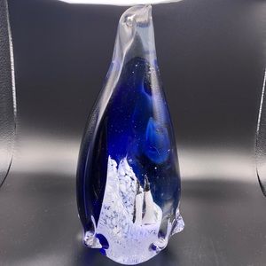 - Art Glass Mother Penguin and Babies! Heavy!